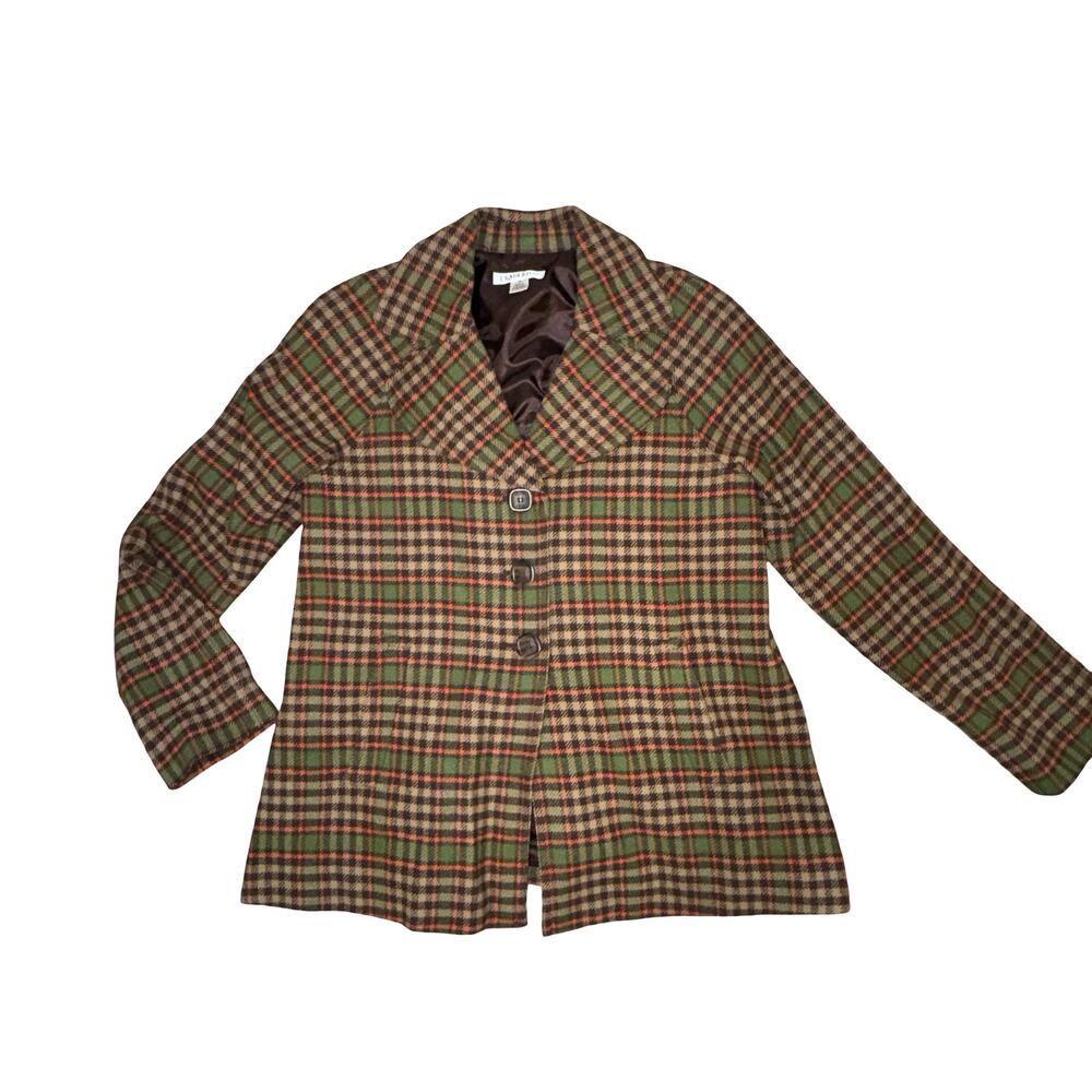 Vintage Pendleton Plaid Wool Button Up Jacket Orange Green Brown Size 10 - Picture 4 of 12